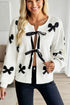 Ribbon Tie Front Bow Jacquard Knit Cardigan